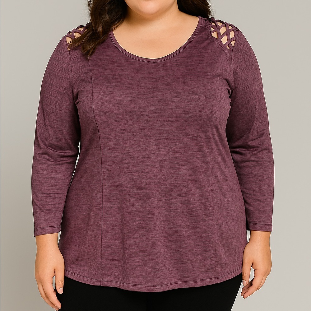 Maurices In Motion XL Plum/Purple Active Top | Crisscross Shoulder Detail